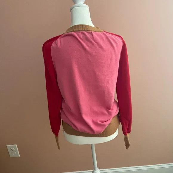 French Bulldog Graphic Sweater | Colorblock Pink & Red | Cute Statement Knit Top - Picture 3 of 5